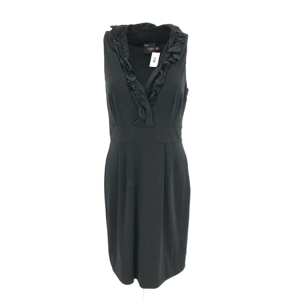 Just...Taylor Women's Sleeveless V Neck Ruffle Knit Dress Sz 6 Black Stretch